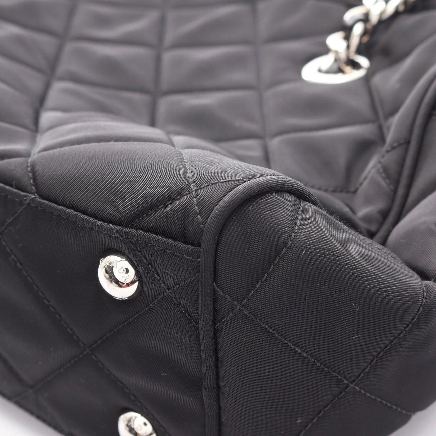 Prada Shoulder Bag Tessuto Impuntu Black Nylon Saffiano Leather Triangle Logo — view 6