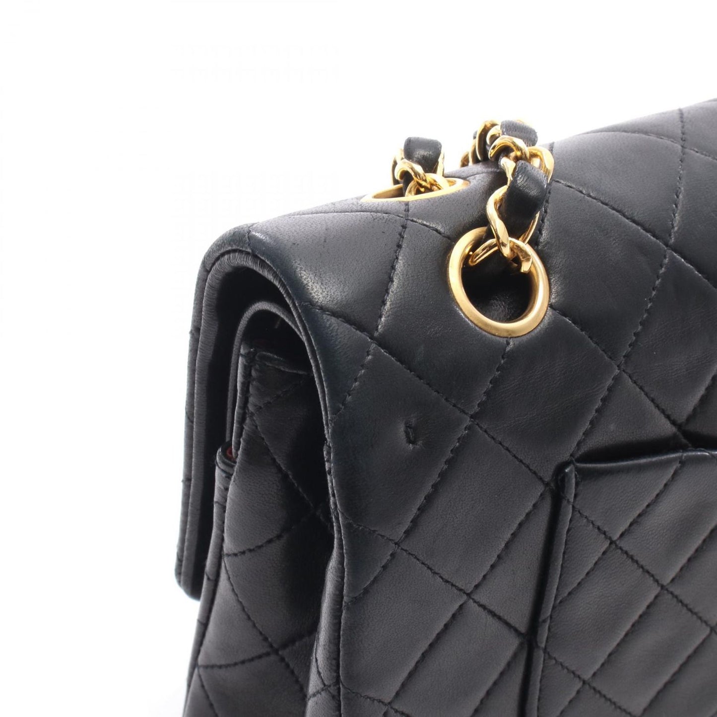 Chanel Shoulder Bag Quilted Double Flap Black Lambskin Chain — view 9