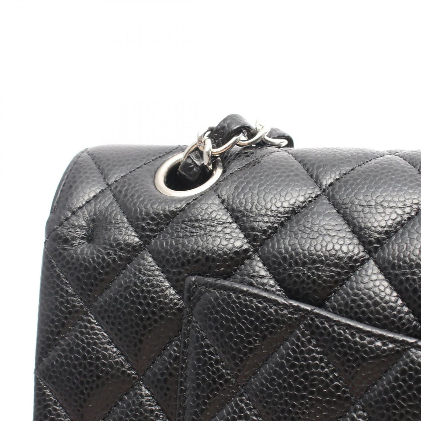Chanel Shoulder Bag Quilted Double Flap Black Caviar Leather Chain — view 9