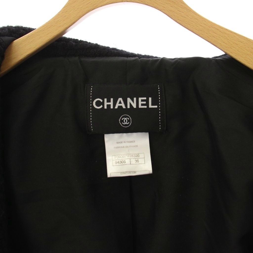 Chanel Tweed Knit Peacoat Coco Button CC Logo 36 Black Coat — view 7