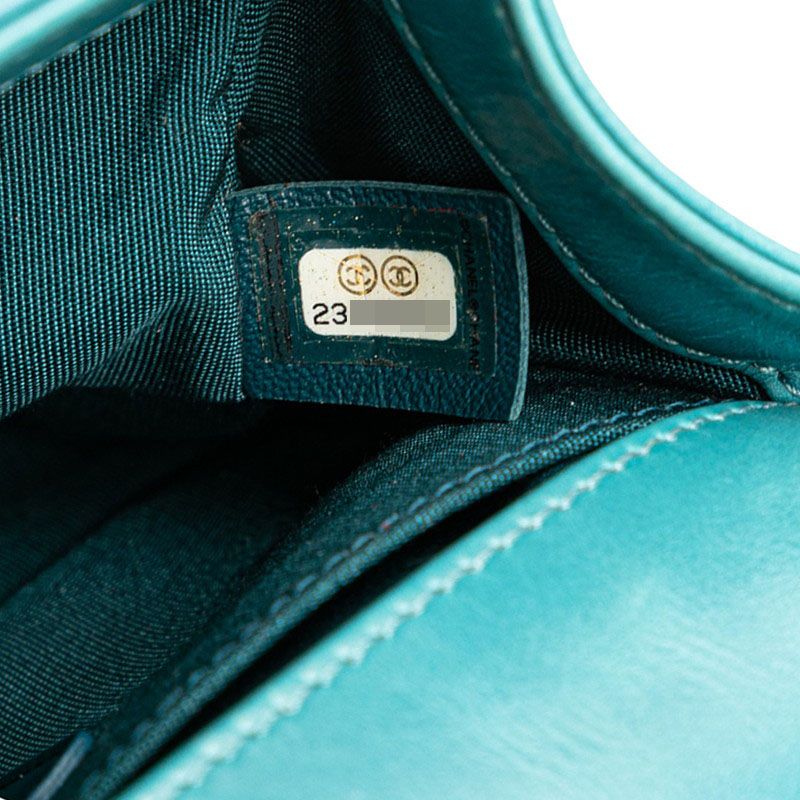 Chanel CC Logo Boy 20 Mini Chain Shoulder Bag Blue Green Shearling Leather — view 9