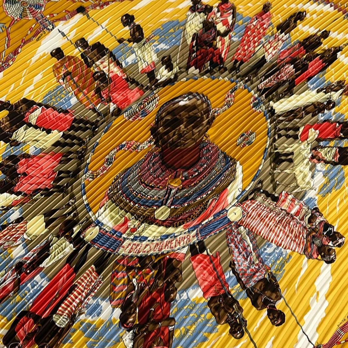 Hermes Scarf Carre Plisse Dark Yellow Multi Perles du Kenya — view 4