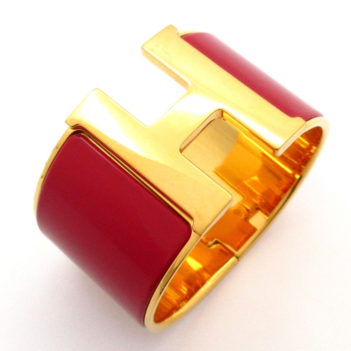 Hermes Bangle Clic Clac Extra Wide Gold Red Bracelet — view 6