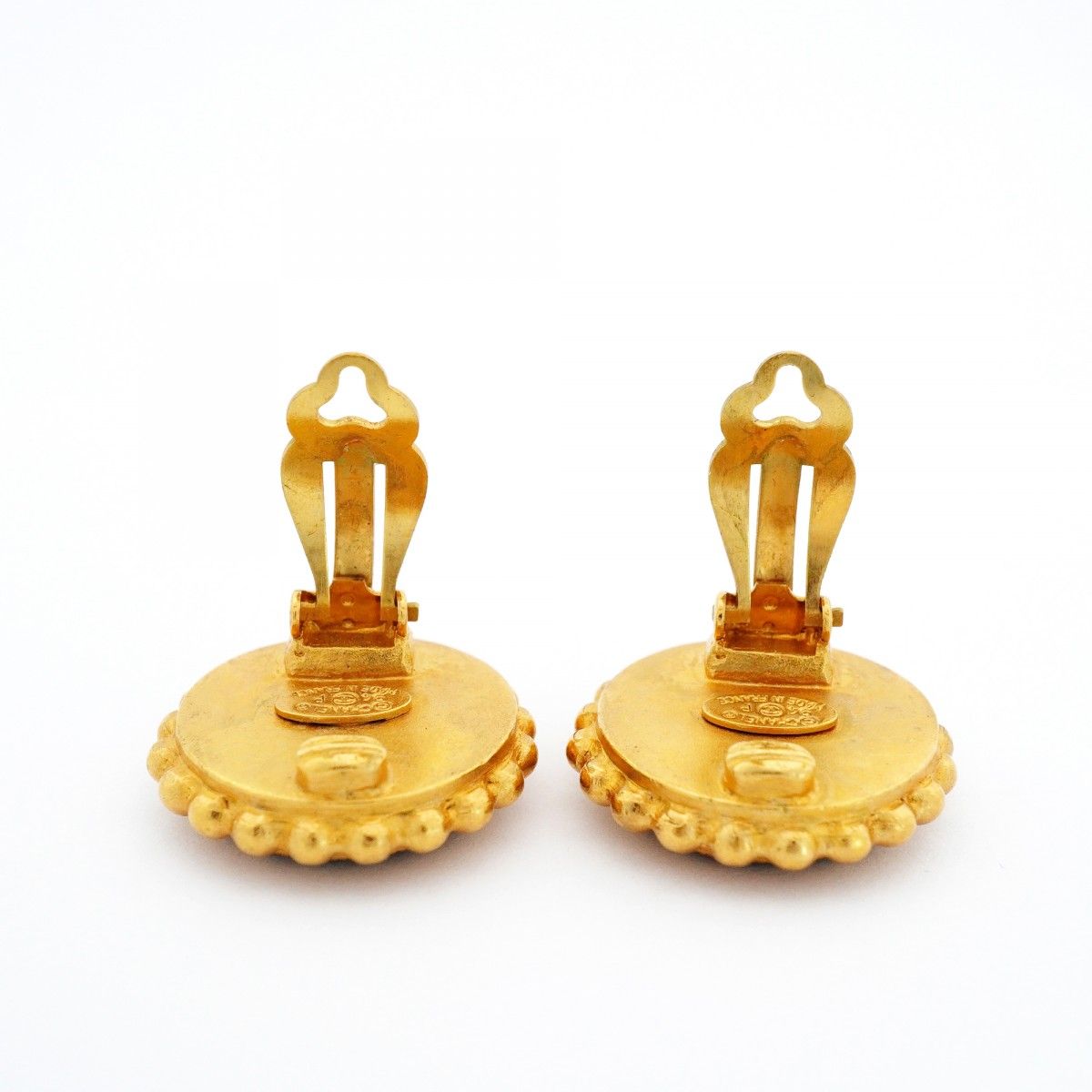 Chanel Earrings Vintage CC Logo Gold Plated Black Cles — view 6