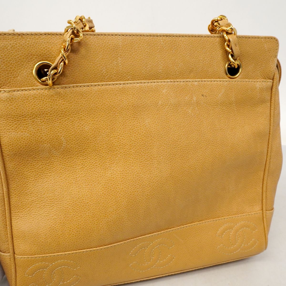 Chanel Shoulder Bag Triple Coco Caviar Leather Beige Gold — view 9