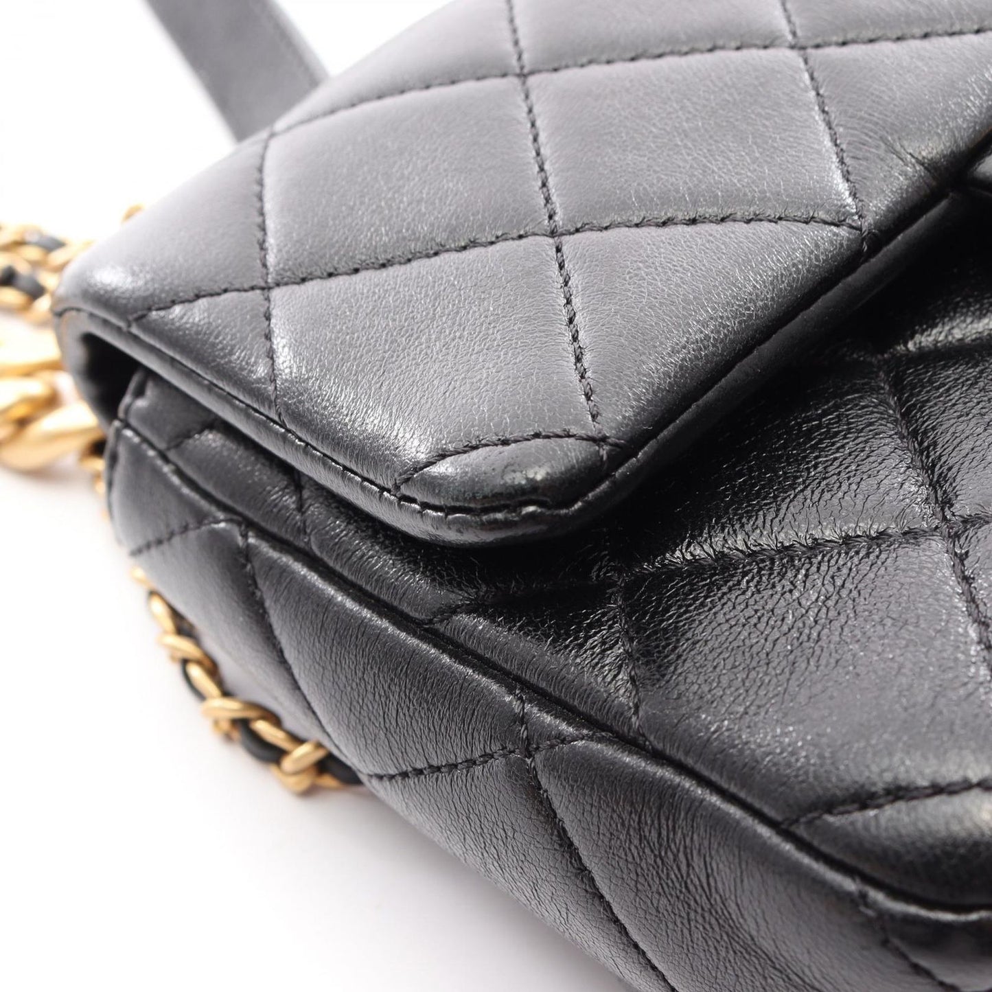 Chanel Shoulder Bag Quilted Mini Black Lambskin Mini Chain — view 9