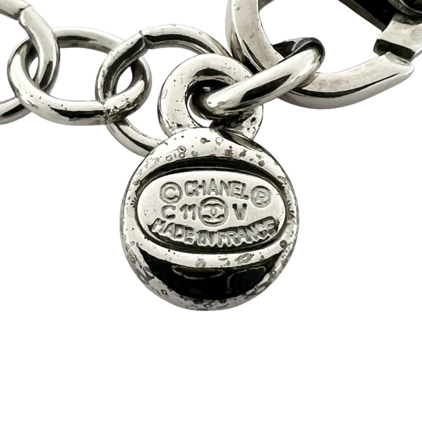 Chanel CC Logo Metal Rhinestone Silver Necklace — view 6