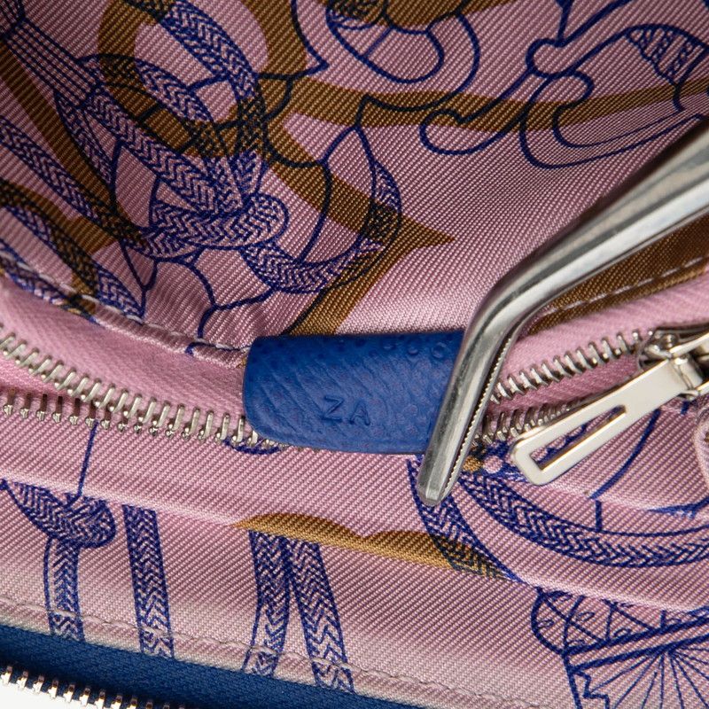 Hermes Azap Compact Silk in Zip Around Wallet Coin Case Blue Saffiano Silver — view 6