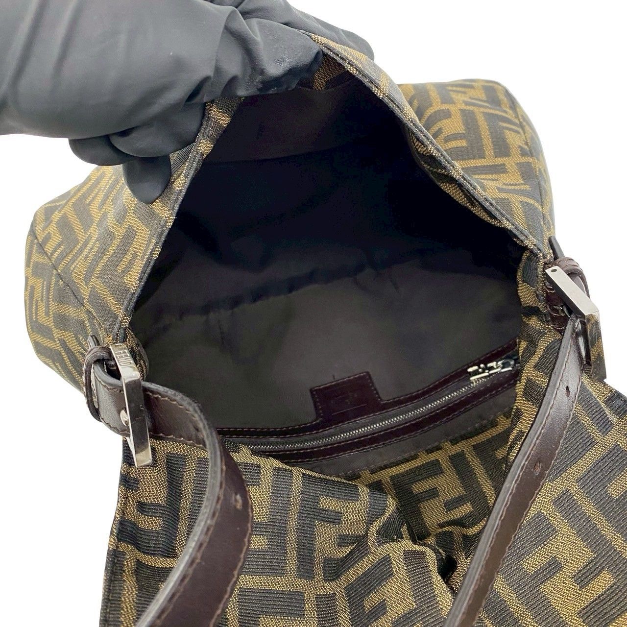 Fendi Mamma Bucket Zucca FF Pattern Canvas Leather Shoulder Bag Brown — view 9