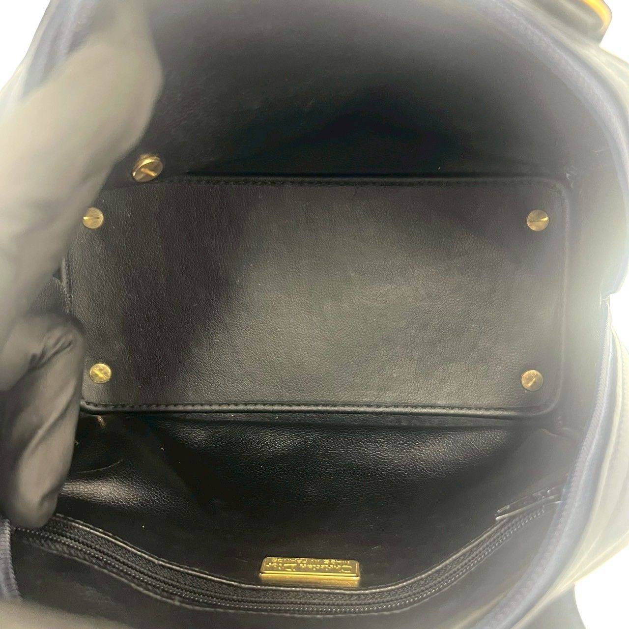 Dior Vintage CD Logo Leather 2-Way Shoulder Bag Navy — view 9