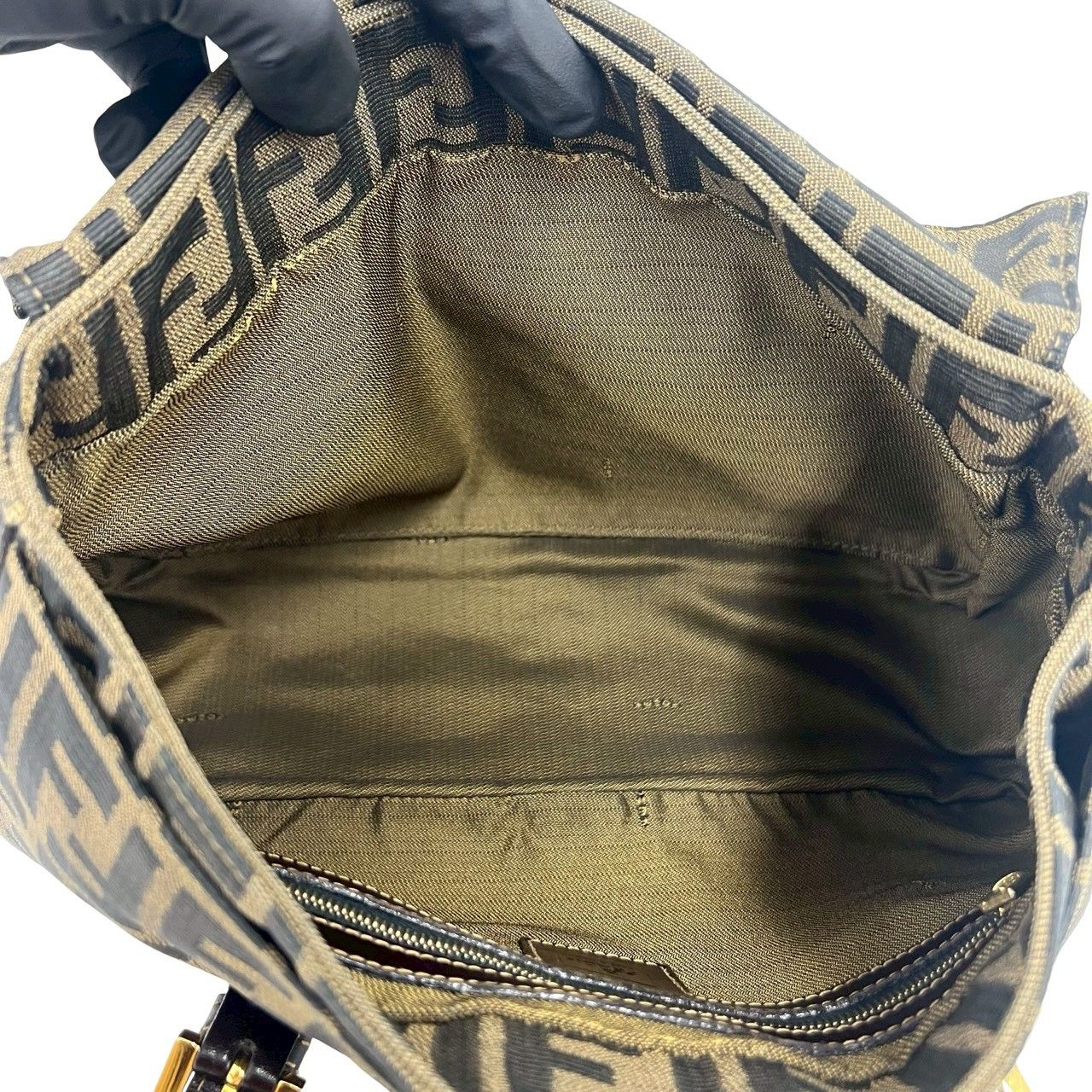 Fendi Vintage Zucca FF Logo Pattern Canvas Leather Tote Brown — view 9