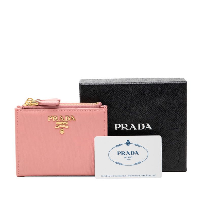 Prada Logo Bifold Wallet Compact Pink Leather — view 7