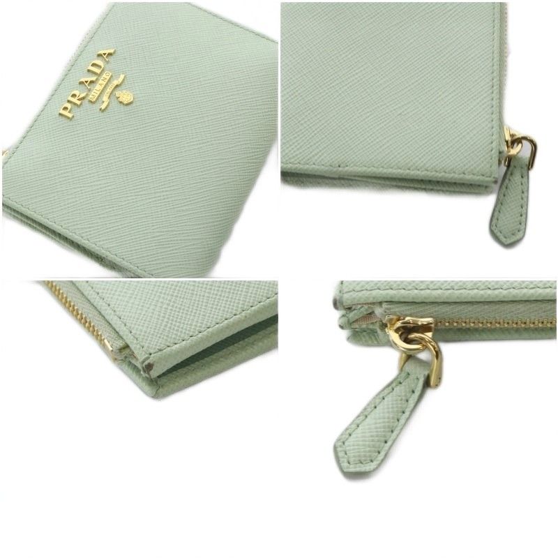 Prada Saffiano Triangolo Wallet Bifold Leather Mint Green — view 9