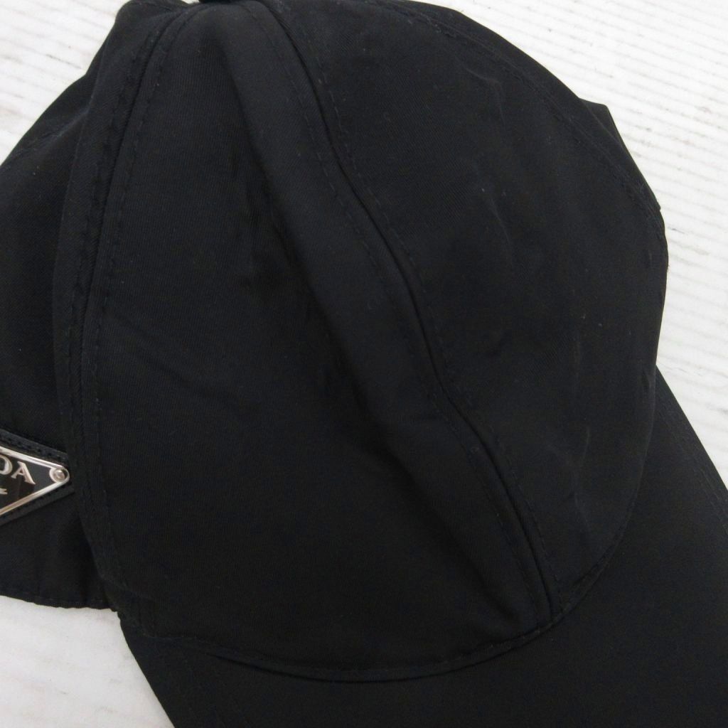 Prada les Nylon Baseball Cap Hat Triangle Plate Black — view 8