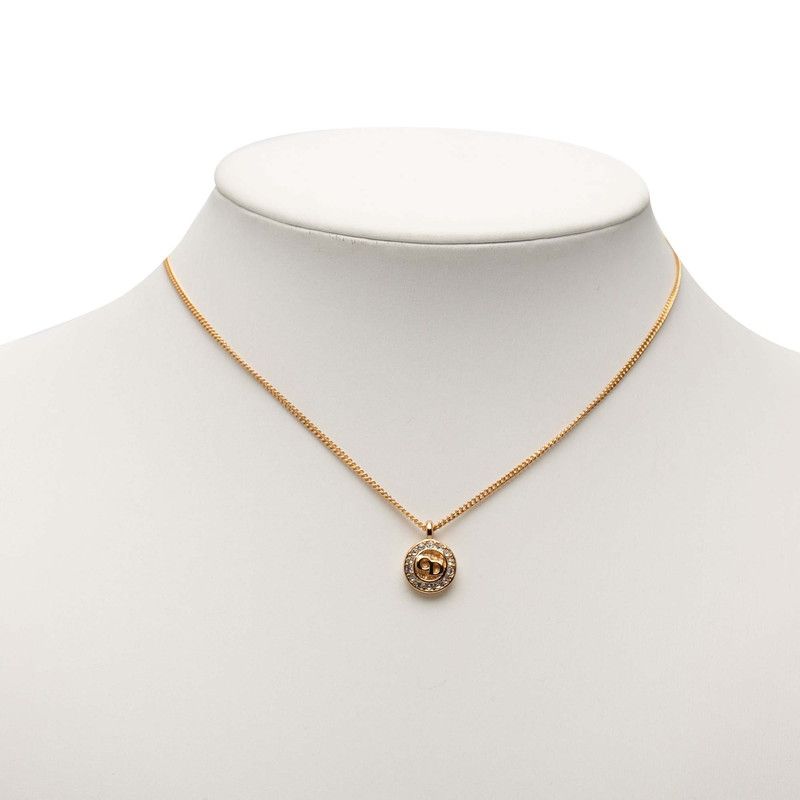 Dior CD Logo Necklace Gold Plated Rhinestone — view 6