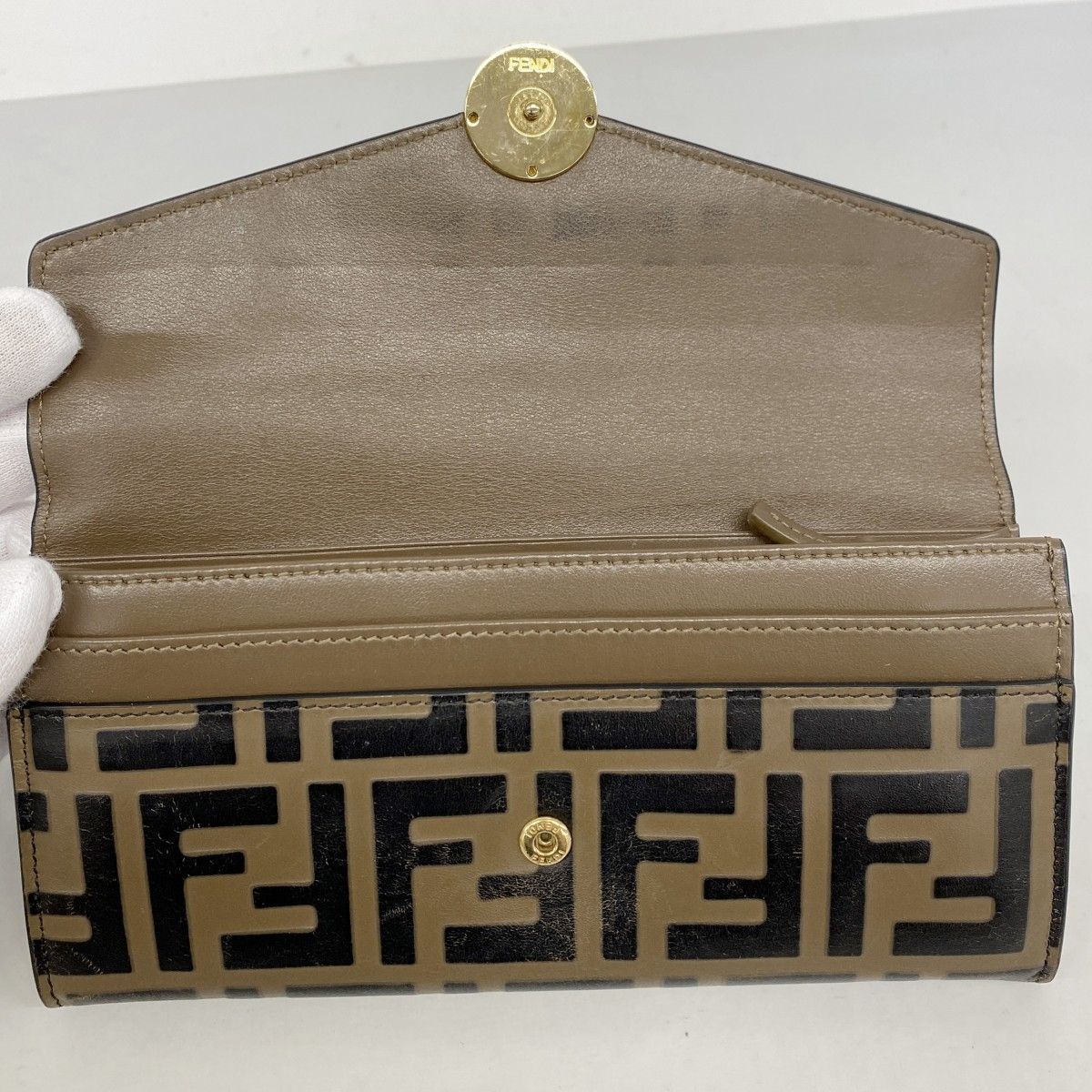 Fendi Wallet Zucca Leather Brown Black Gold — view 9