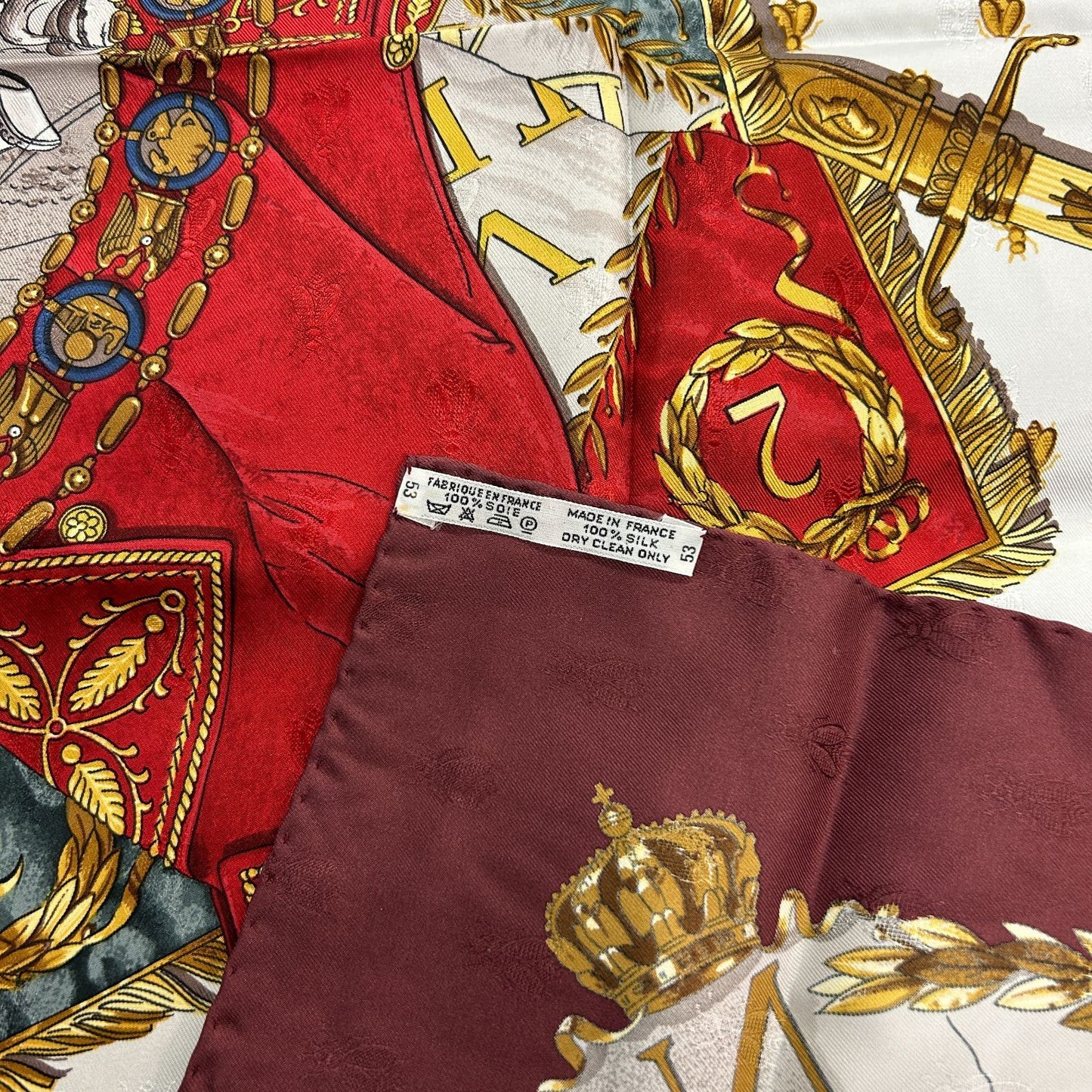 Hermes Carre 90 Napoleon Wine Red Gold Multi Color Silk Scarf — view 5