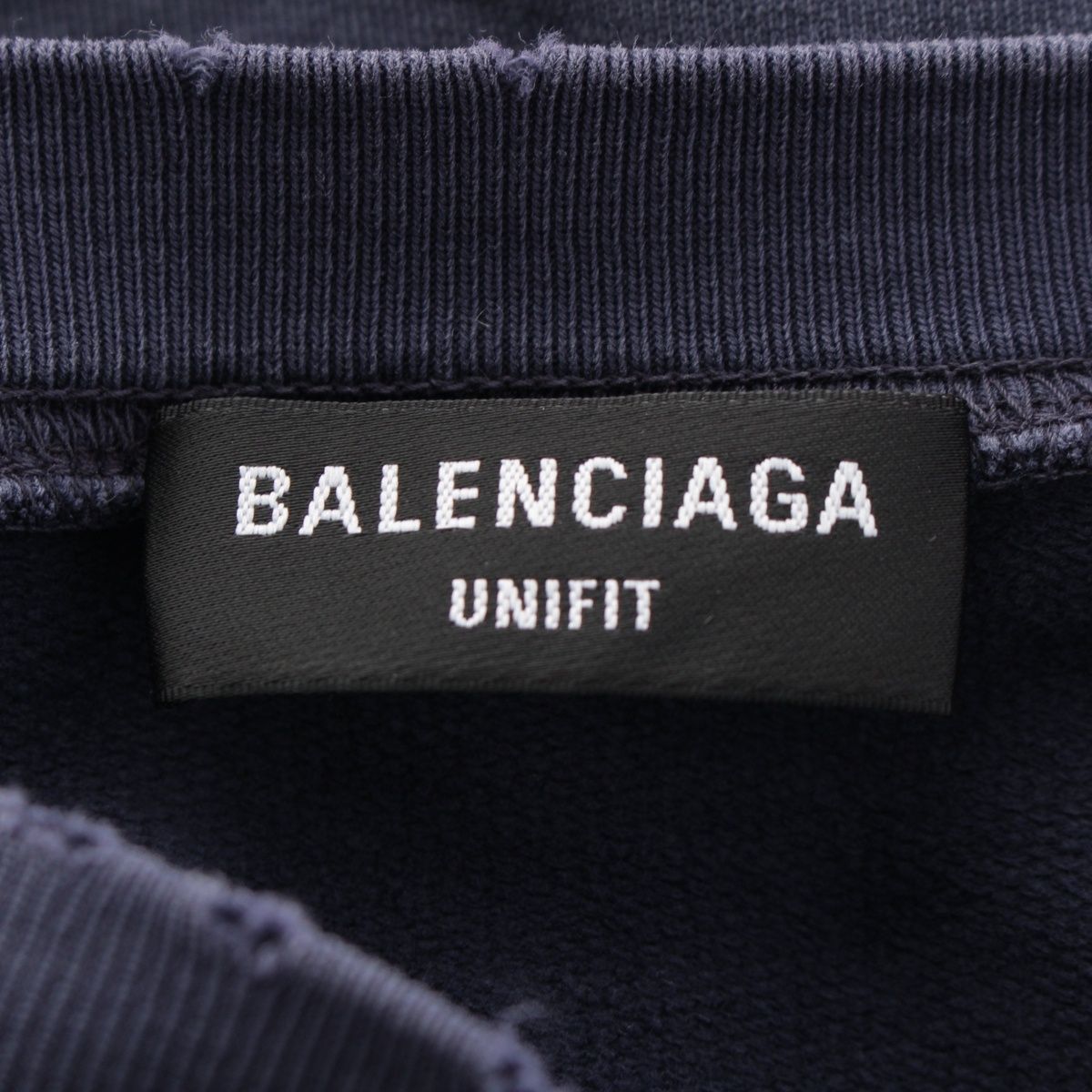 Balenciaga Front Logo Embroidery Distressed Sweatshirt Top Navy — view 9