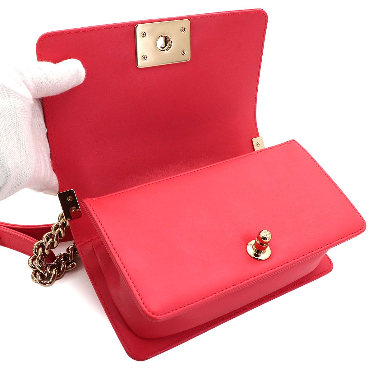 Chanel Small Chain Shoulder Bag Tweed Leather Pink White — view 9