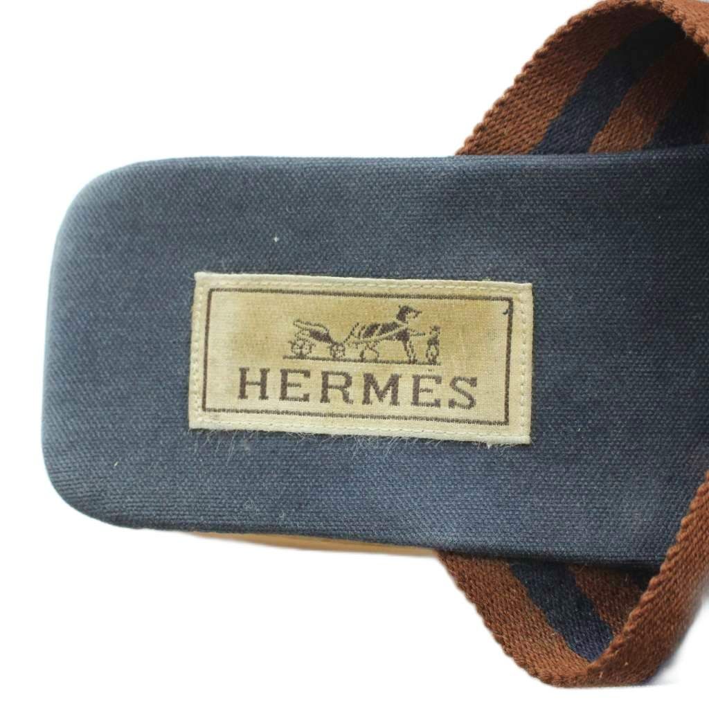 Hermes Fourre Tout Wood Sandals Square Toe 35 Navy — view 7