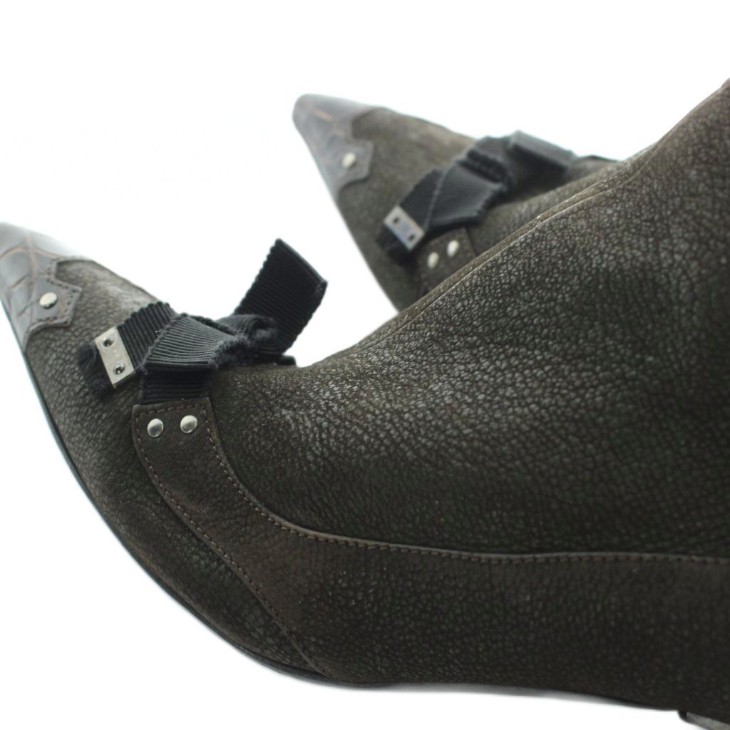Prada Short Boots Logo Pointed Toe Leather 36.5 Brown — view 7