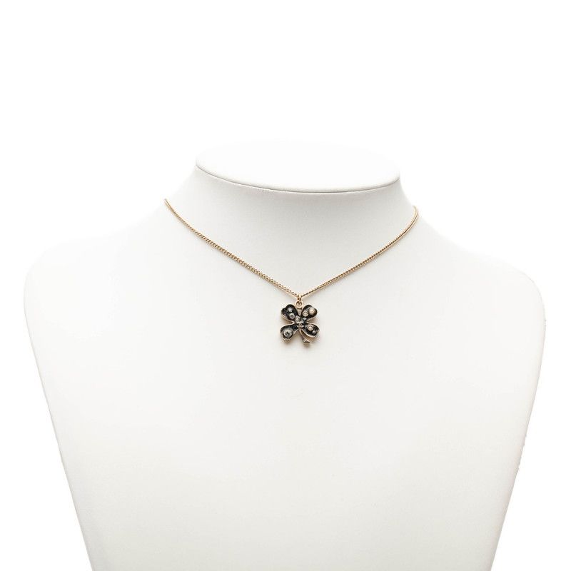 Chanel Clover Motif Chain Pendant 07 Black Gold Plated Rhinestone Faux — view 6