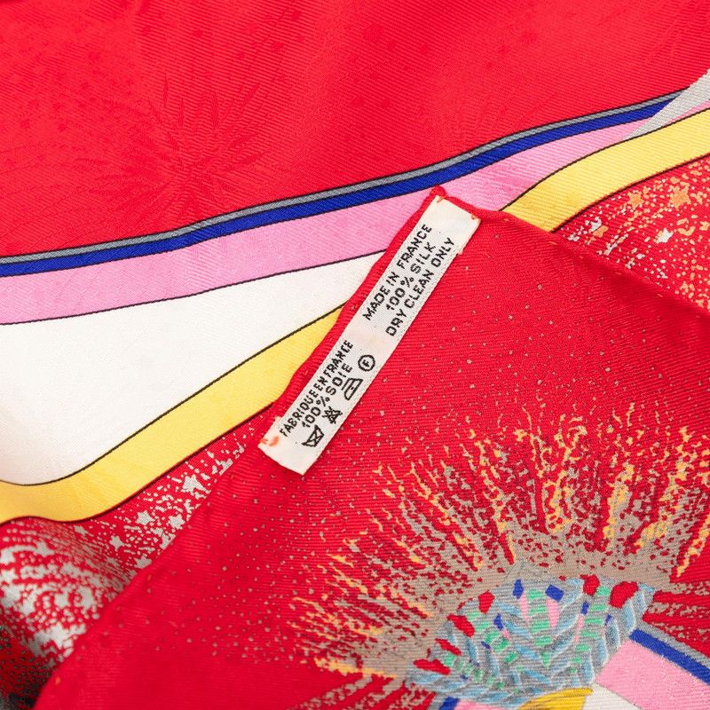Hermes Carre 90 Feux D'artifice Fire of Skill Scarf Large Red Multi Color Silk — view 7