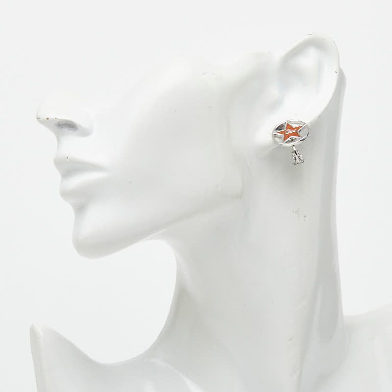 Dior Star Motif Logo Earrings Silver Orange Metal — view 4