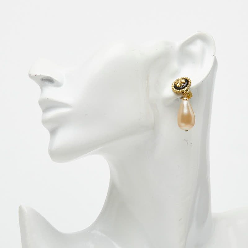 Chanel Clover Earrings Gold Plated Faux Pearl — view 6