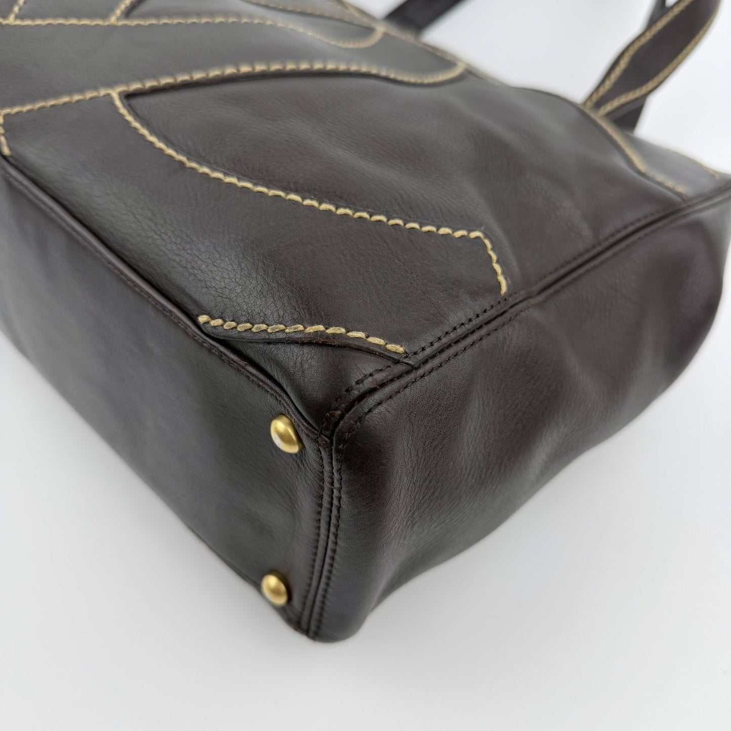 Chanel CC Logo Jumbo CC Tote Shoulder Bag Brown Leather Vintage — view 9