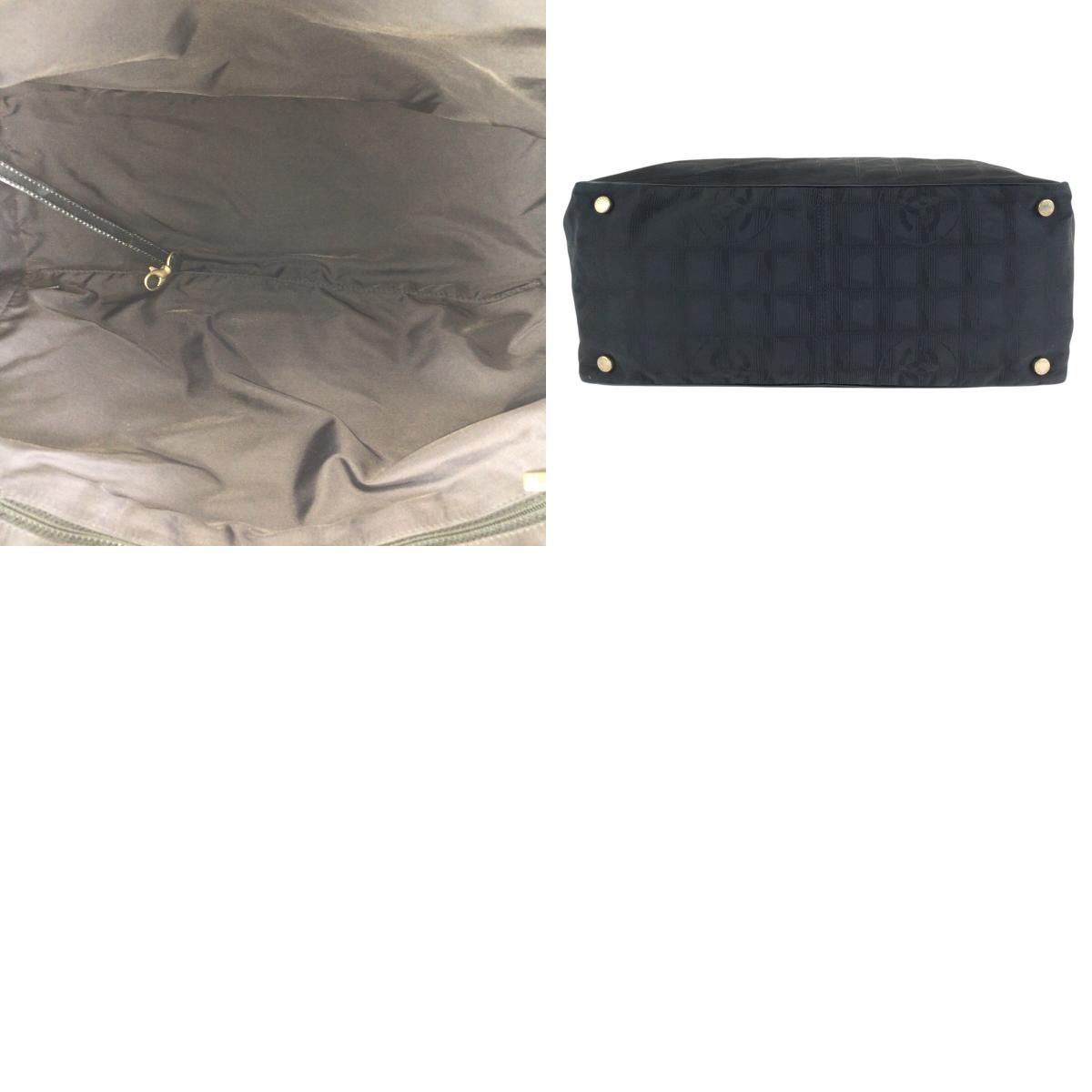 Chanel Vintage New Travel Line MM CC Logo Black Gold Nylon Leather Tote — view 9