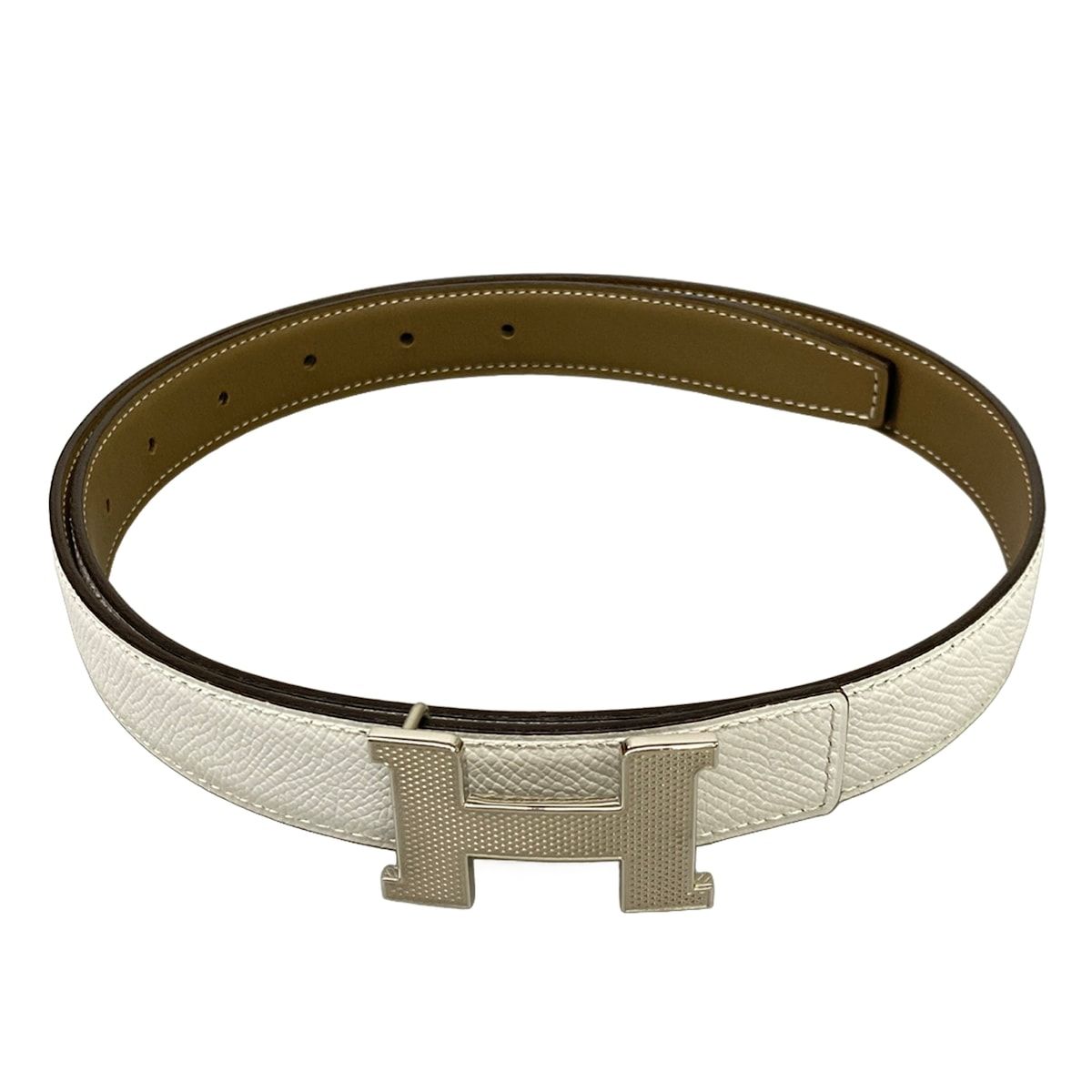 Hermes Belt 80 Constance Etoupe White Guilloche Silver — view 7