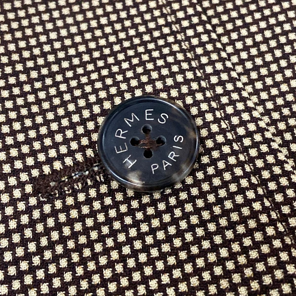 Hermes Coat 38 M Beige Dark Brown Wool Check Pattern Long Sleeve Spring Autumn — view 9