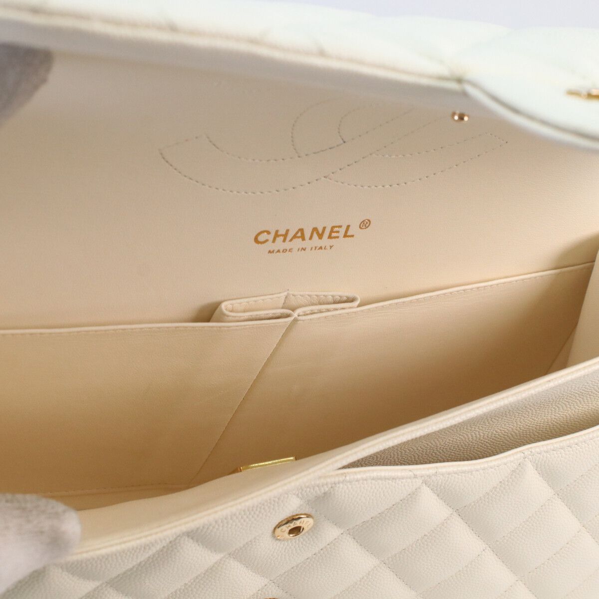 Chanel Ivory Caviar Gold Double Flap Big Quilted 30 — view 9