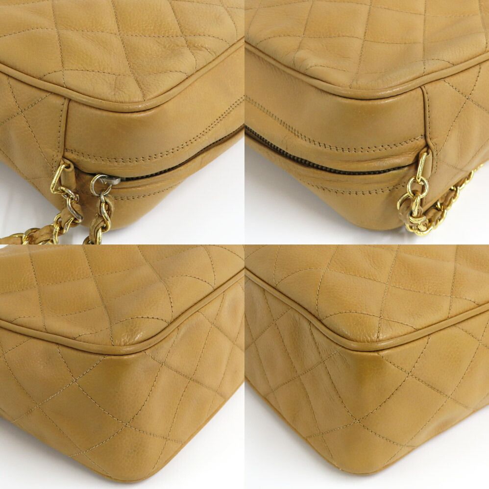 Chanel Chain Shoulder Bag Quilted Caviar Leather Beige Gold — view 9