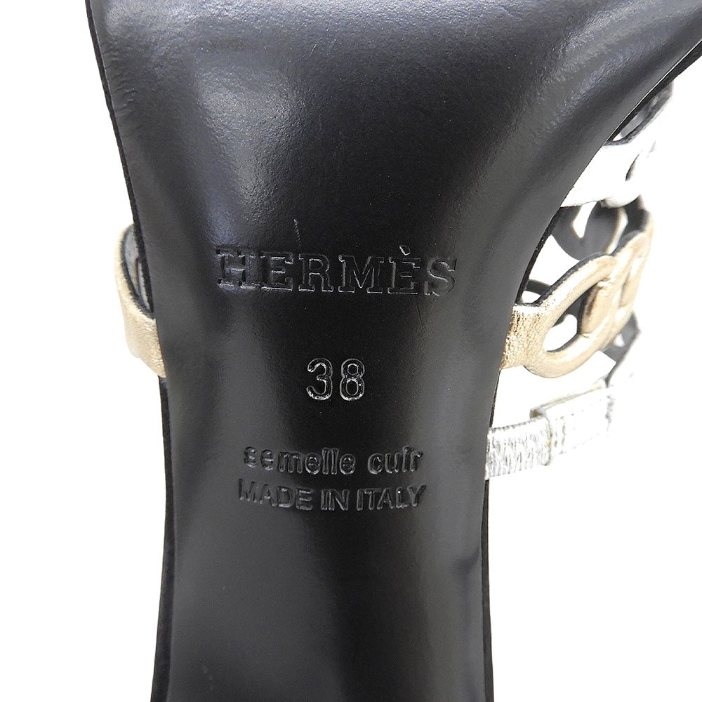 Hermes Chaine D'ancre Strap Sandals Shoes Black Silver Gold — view 6