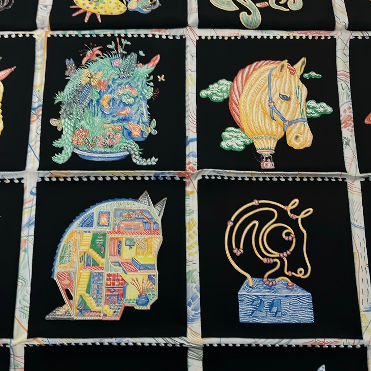 Hermes Scarf Carre 90 Black Blue Multi — view 4
