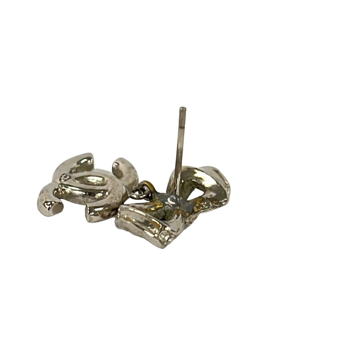 Chanel Earrings Silver Clear CC Logo Ribbon — view 3