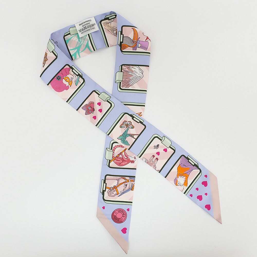 Hermes Heaven Twilly Story Scarf Silk Blue Pale Rose Multicolor — view 9