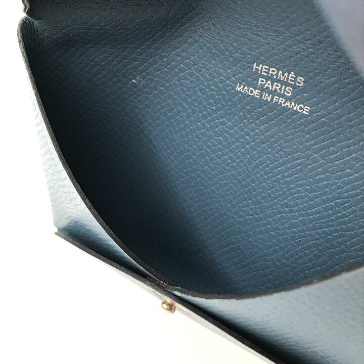Hermes Calvi Epsom Blue Jean Silver Card Case Business Holder Busines Available — view 9