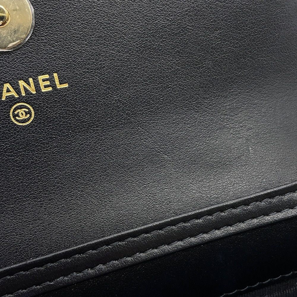 Chanel Pearl Chain Shoulder Bag CC Logo Quilted Faux Pouch Black — view 9