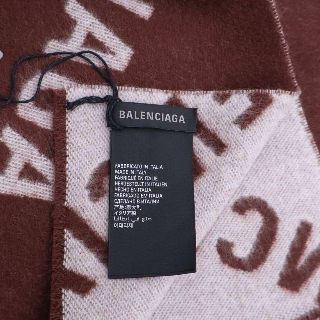 Balenciaga Overall Logo Wool Scarf Brown — view 6