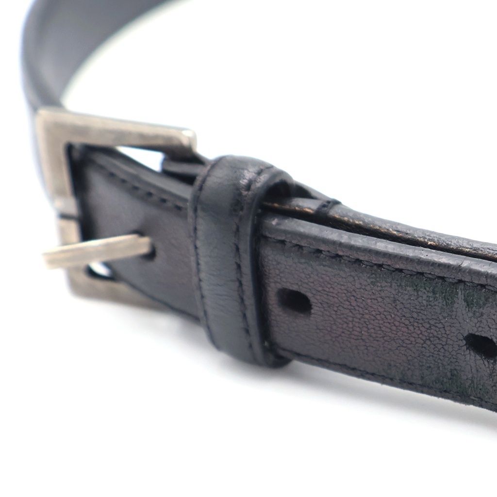 Saint Laurent Paris Square Frame Leather Belt Black Silver — view 6