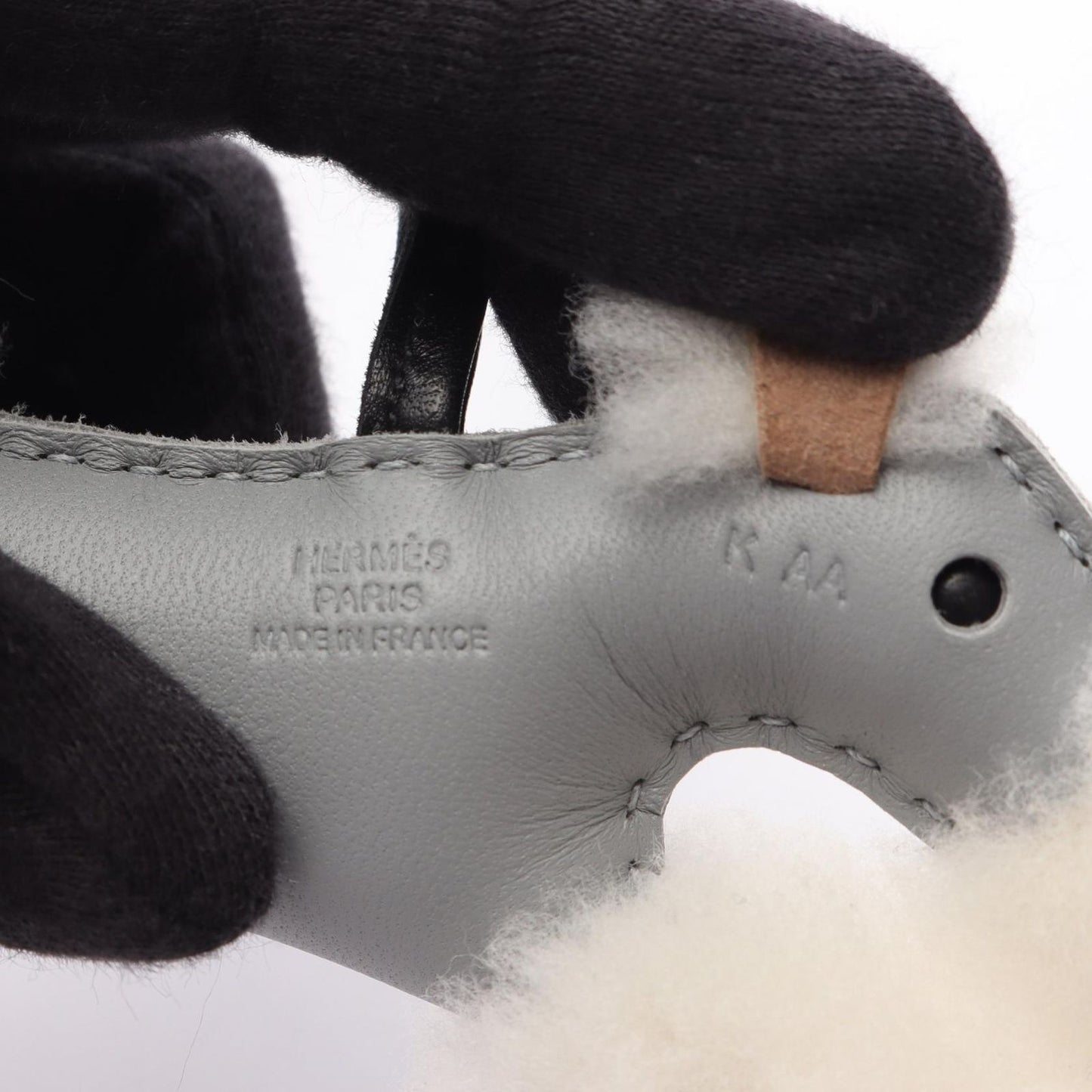 Hermes Charm Buddycharm Gris Perle Black Shearling Buddy Keychain — view 3