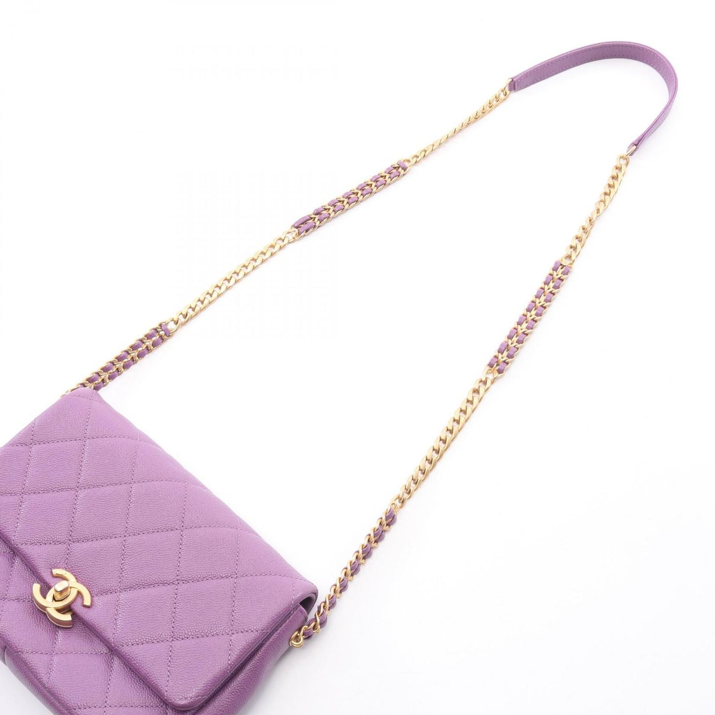 Chanel Shoulder Bag Quilted Flap Purple Caviar Leather Chain — view 9