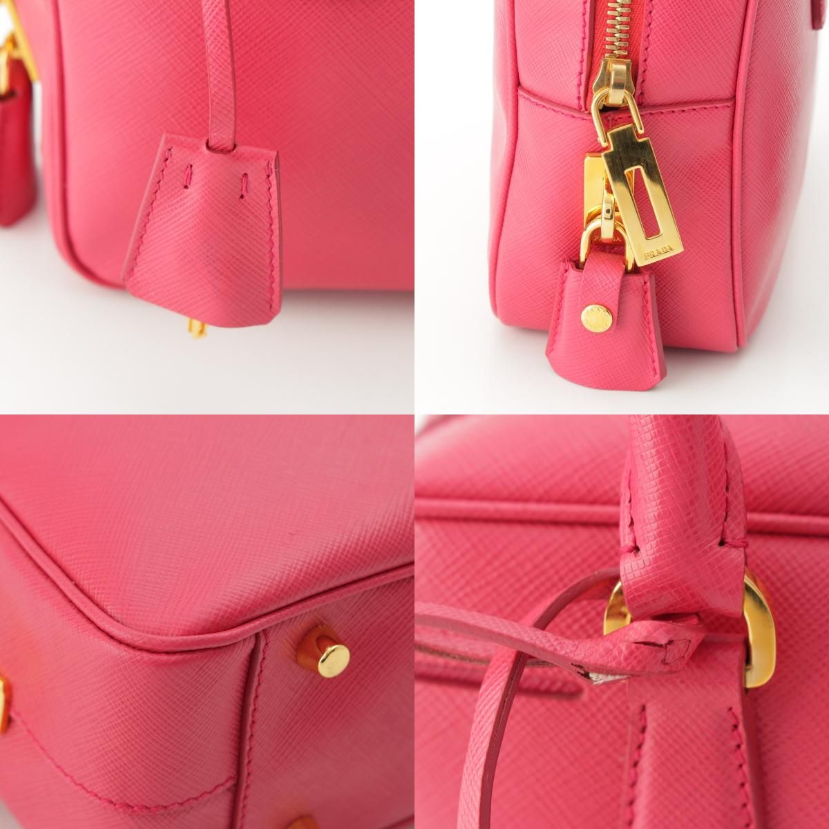 Prada Saffiano Luxe Leather Triangle Logo Mini Boston Handbag Pink — view 9