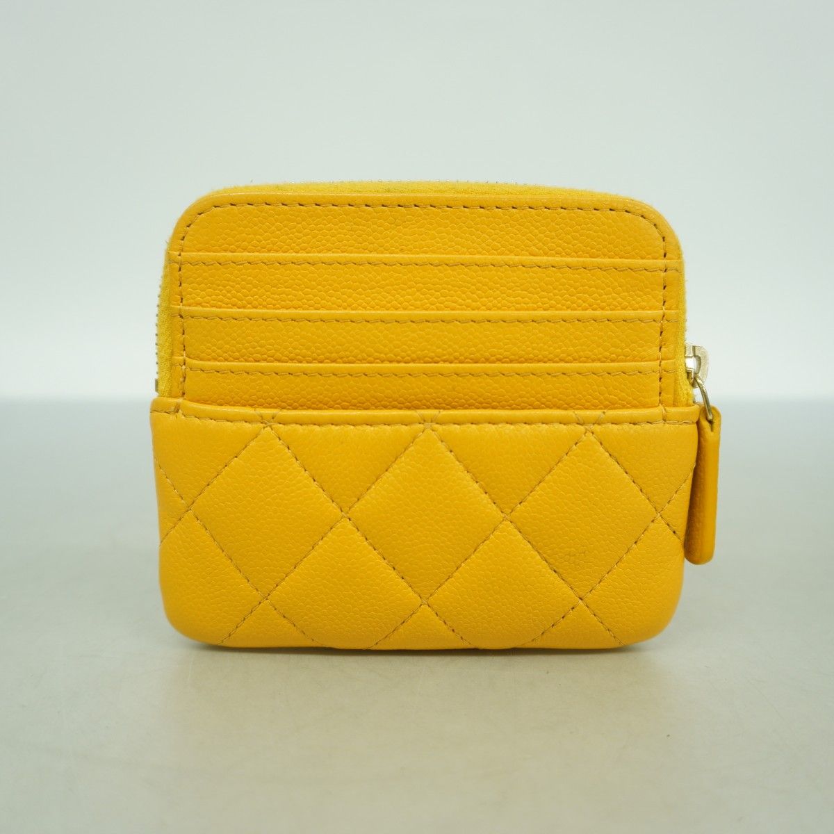 Chanel Coin Case Quilted Caviar Leather Yellow Champagne Gold — view 8