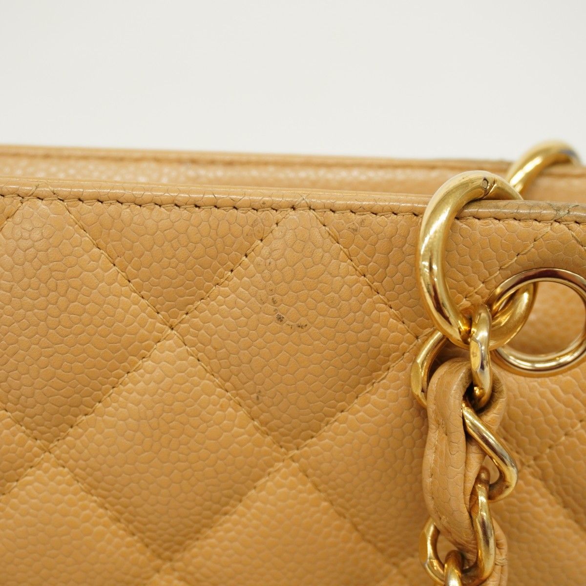Chanel Chain Tote Quilted Caviar Leather Beige Gold — view 9