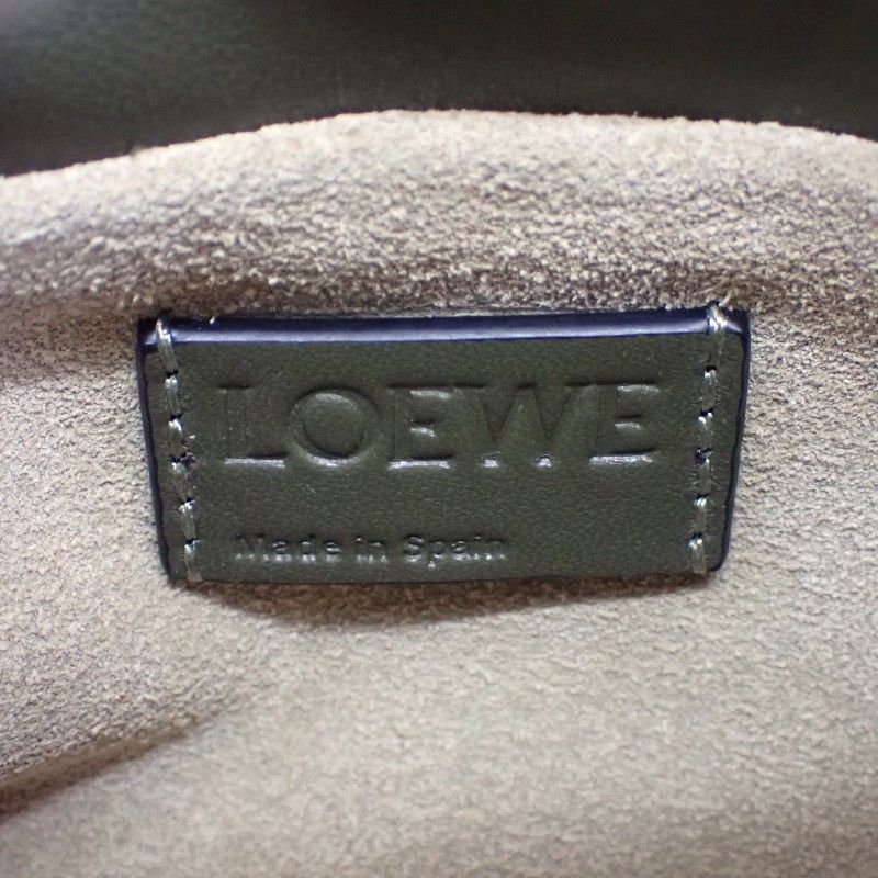 Loewe Flamenco Clutch Mini 2-Way Shoulder Handbag Nappa Calfskin Dark Khaki Gold — view 9