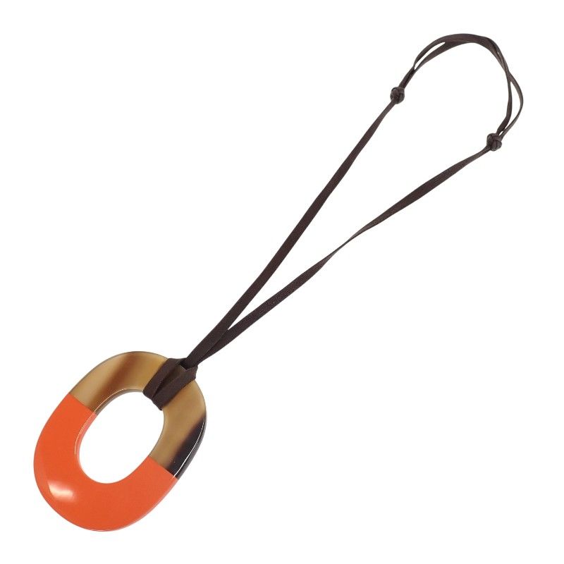 Hermes GM Necklace Buffalo Horn Lacquer Wood Box Orange Brown All Season Large — view 9